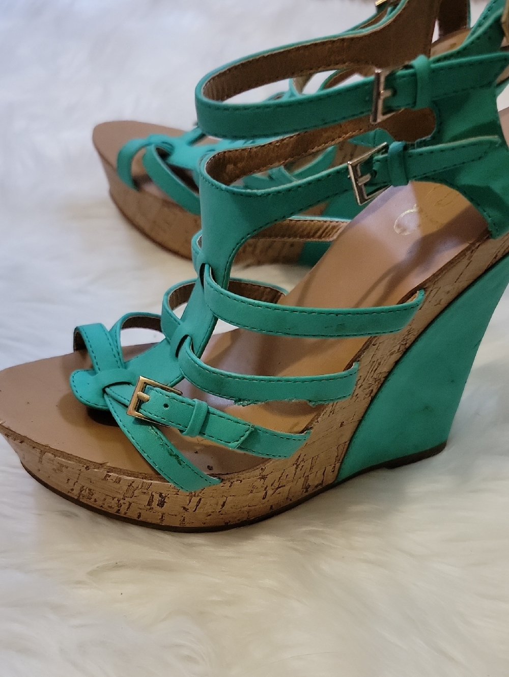 Deb Turquoise  Cork Wedge Multi Strap Sandle